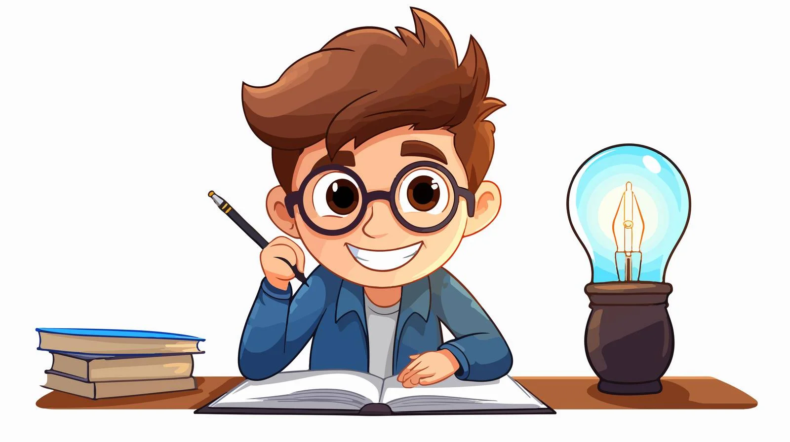 Smiling Child Studying with Cartoon Idea — free download from Dotvec