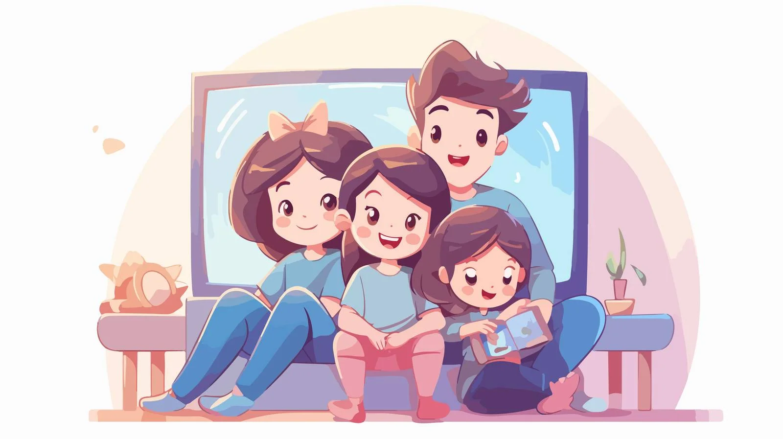 Happy Kid Watching TV With Family — free download from Dotvec