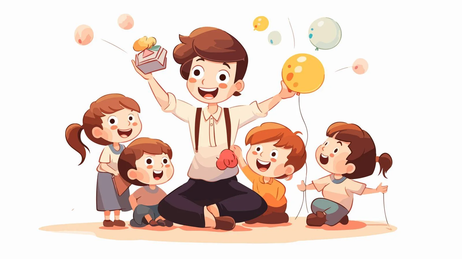 Happy Kids and Teacher with Toy — free download from Dotvec