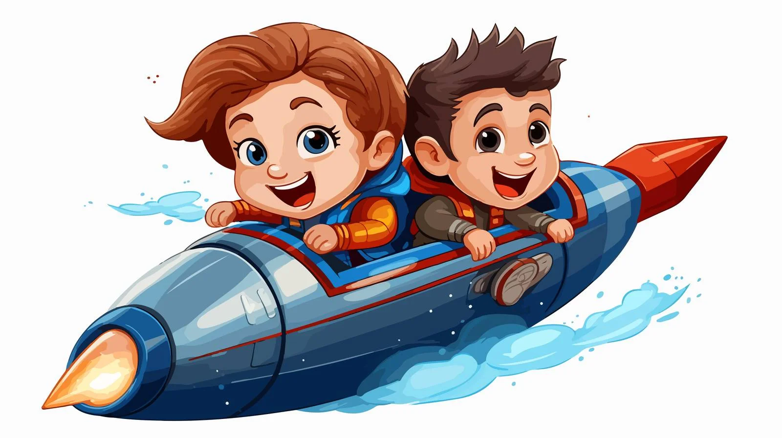 Adventurous Kids Rocket Cartoon Illustration — free download from Dotvec