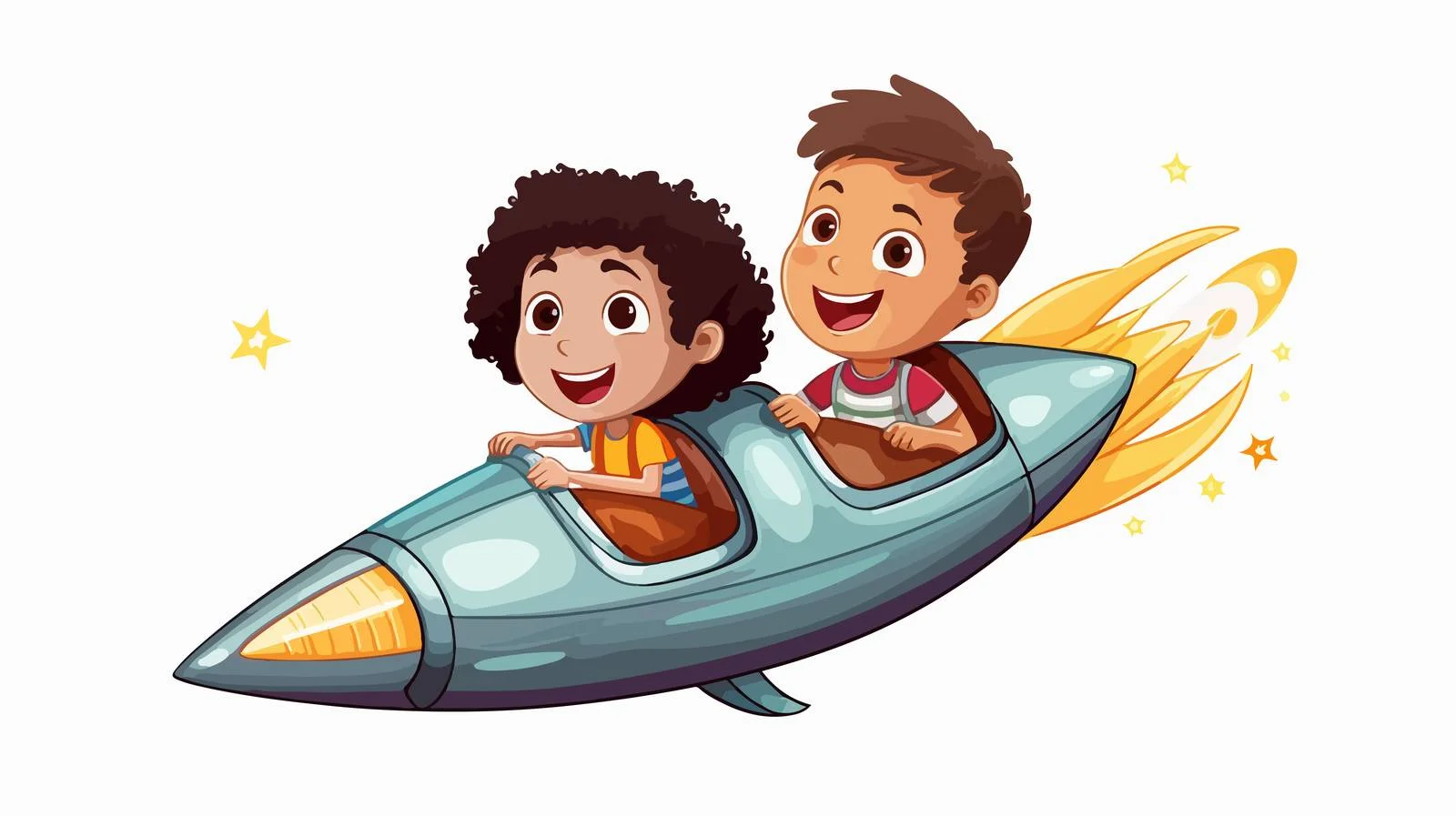 Joyful Kids on Rocket Cartoon Illustration — free download from Dotvec