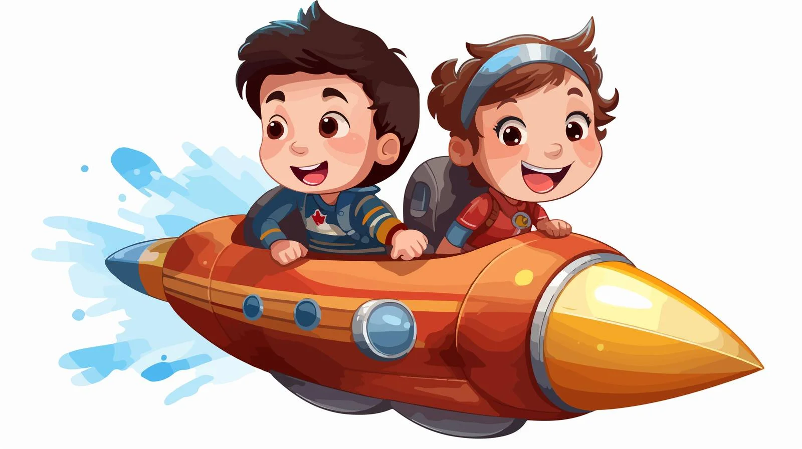 Joyful Kids Rocket Ride Cartoon Illustration — free download from Dotvec