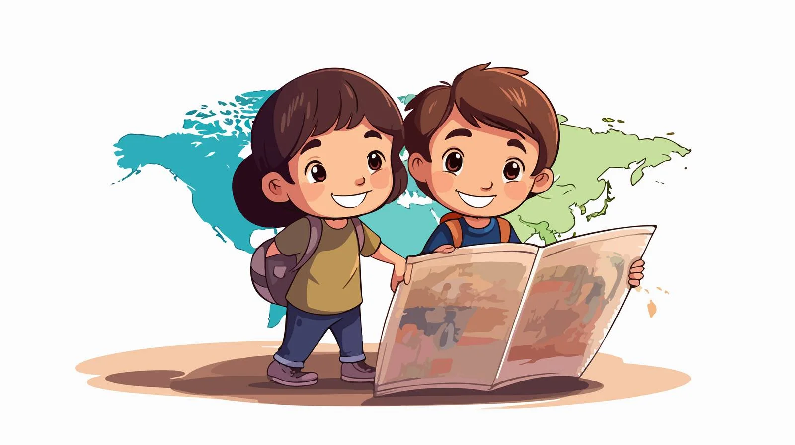 Cute Kids Teach Map Cartoon — free download from Dotvec