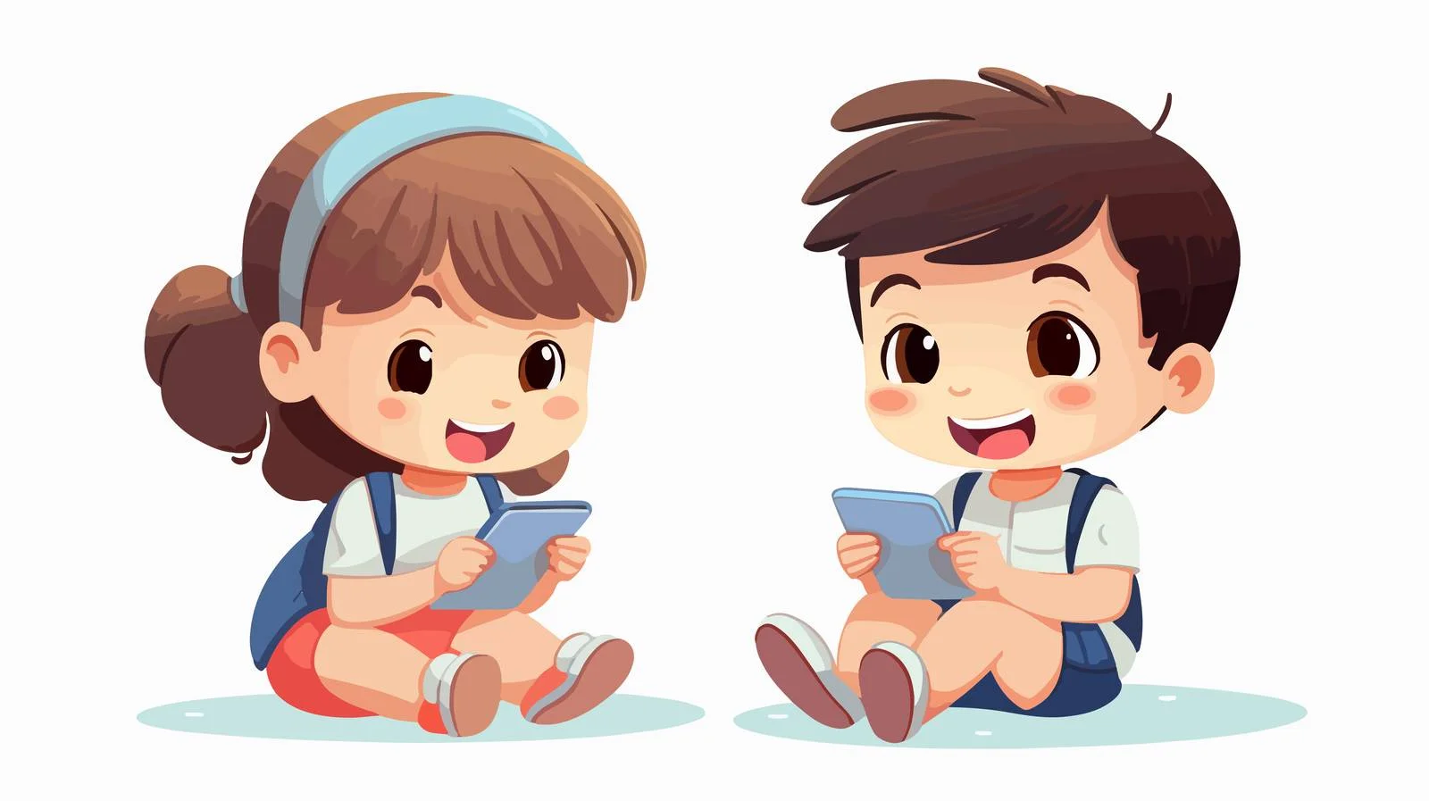 Happy Kids Using Smartphone Cartoon — free download from Dotvec