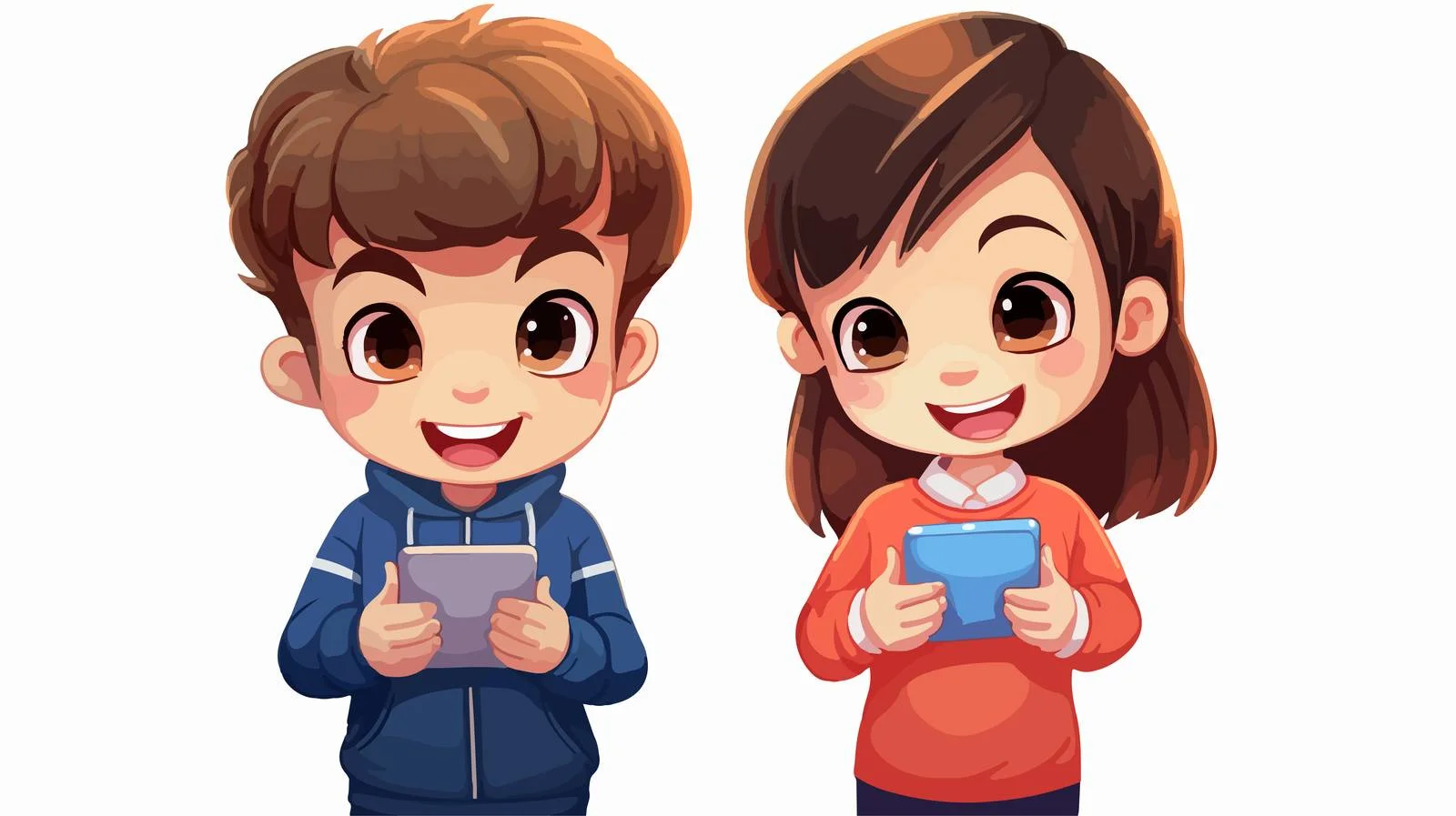 Young Children Using Smartphone Cartoon — free download from Dotvec