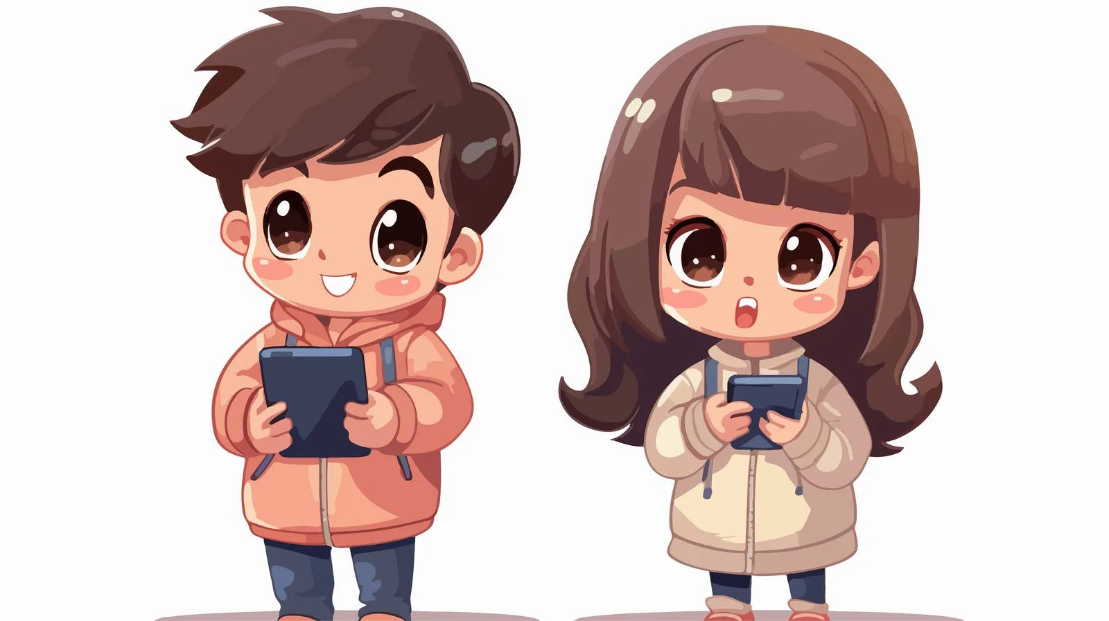 Kids Using Smartphone Cartoon — free download from Dotvec