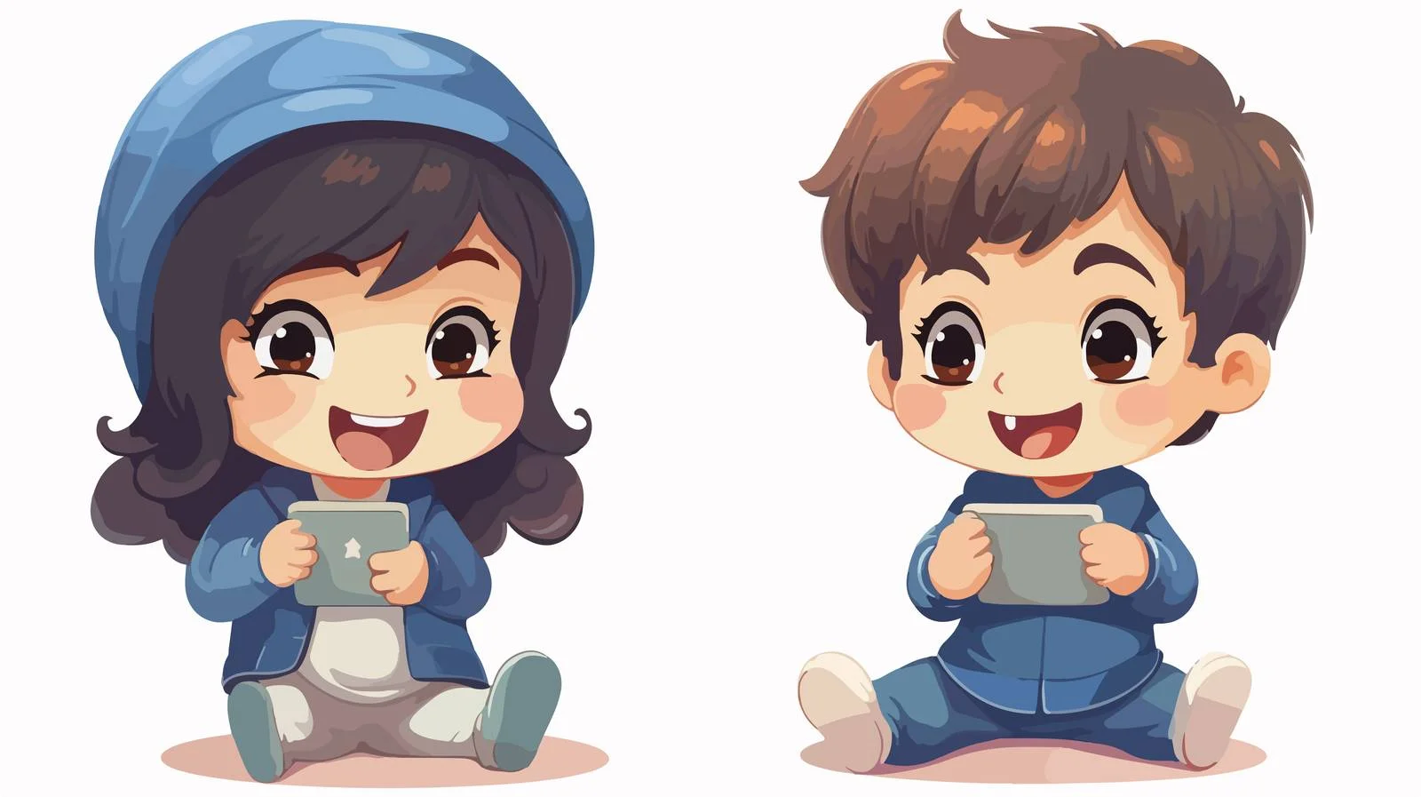 Children Using Smartphone Cartoon Illustration — free download from Dotvec