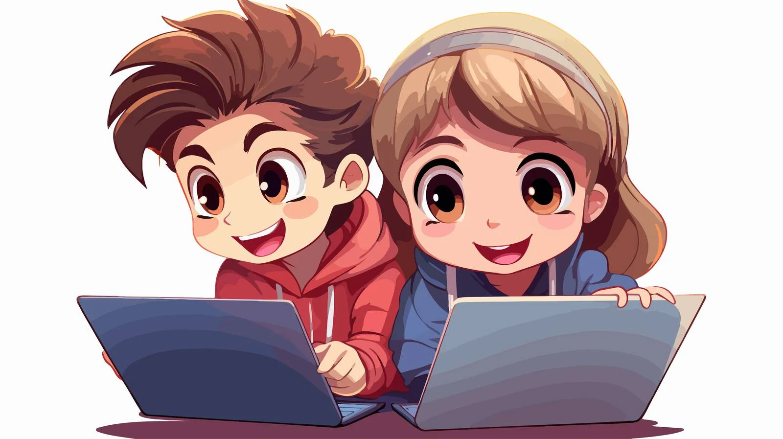 Kids Using Laptop Cartoon — free download from Dotvec