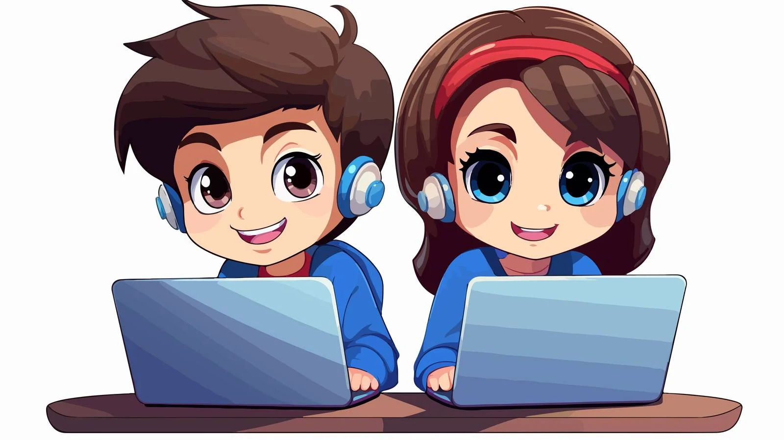 Adorable Kids Using Cartoon Laptop — free download from Dotvec