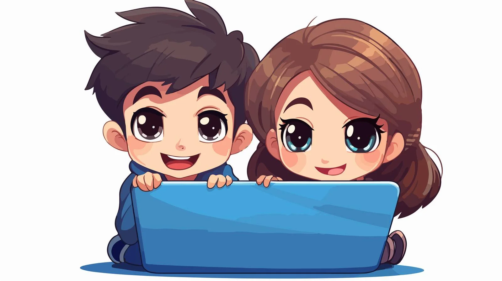 Joyful Kids with Laptop Cartoon Illustration — free download from Dotvec