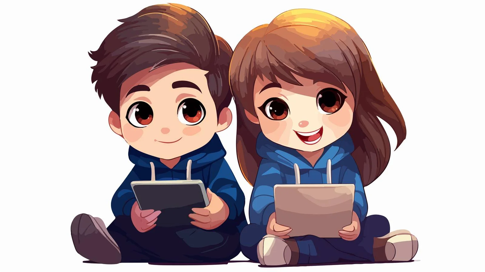 Youthful Tablet Users Cartoon Illustration — free download from Dotvec