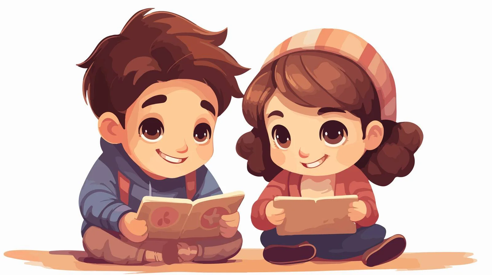 Children Using Tablet Cartoon Illustration — free download from Dotvec