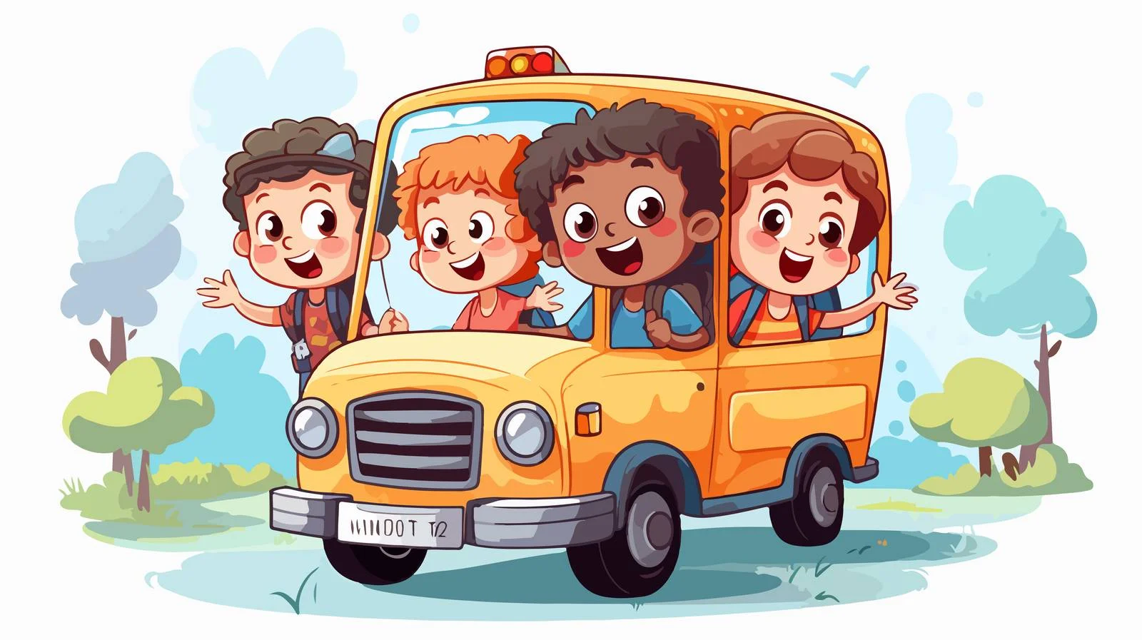 Cheerful Kids on School Bus Cartoon — free download from Dotvec