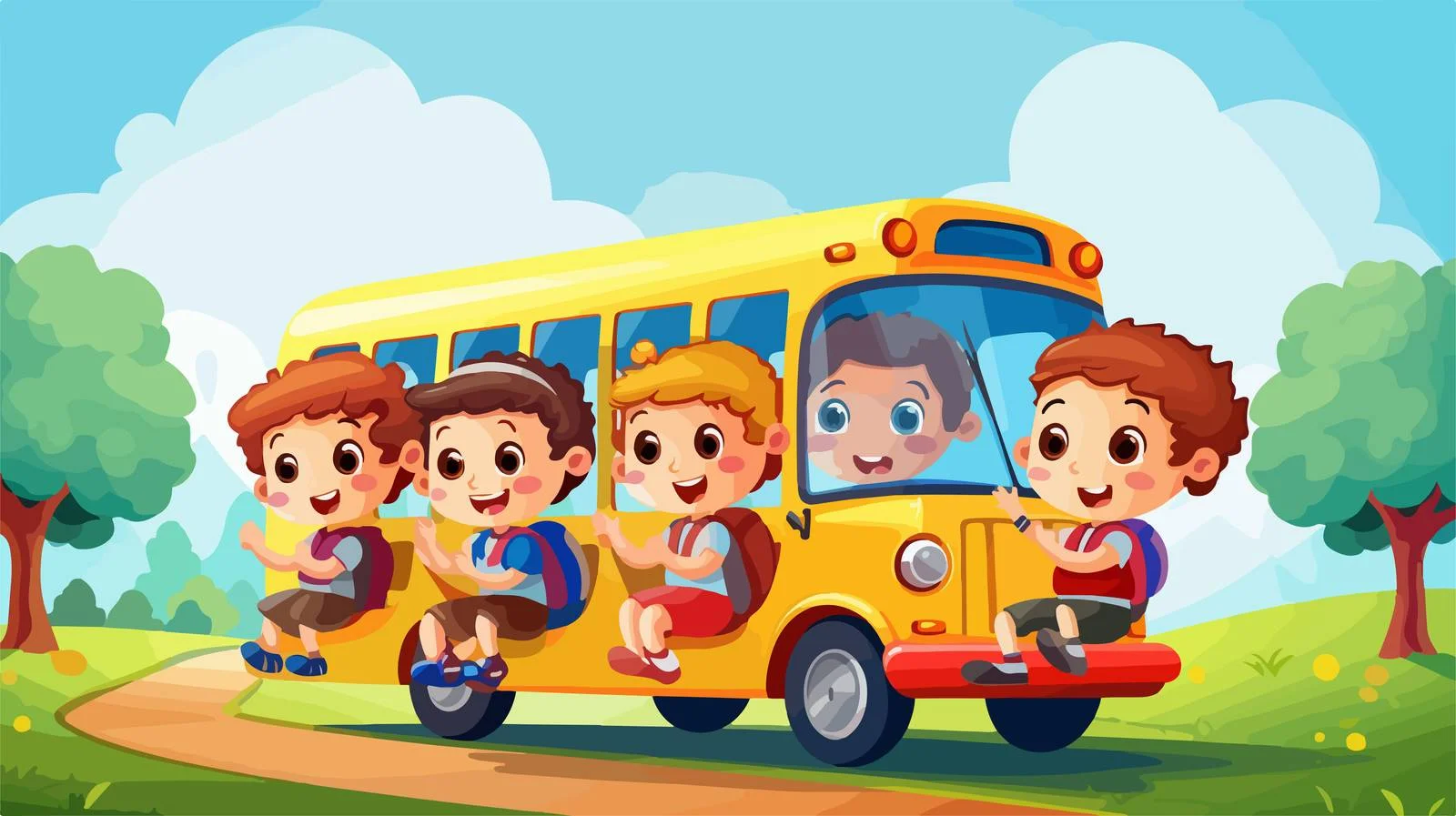 School Bus Ride With Happy Kids — free download from Dotvec
