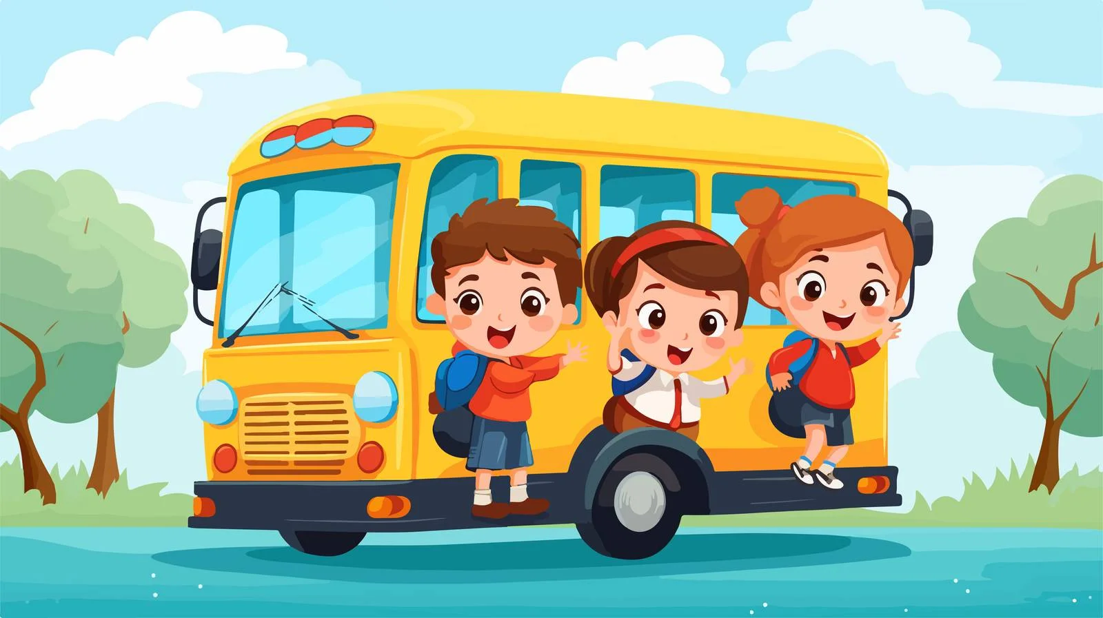 Cheerful Kids School Bus Cartoon Illustration — free download from Dotvec