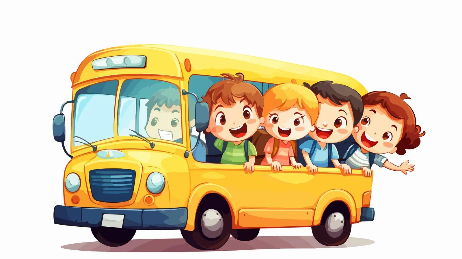 Cheerful Kids Riding School Bus Cartoon — free download from Dotvec