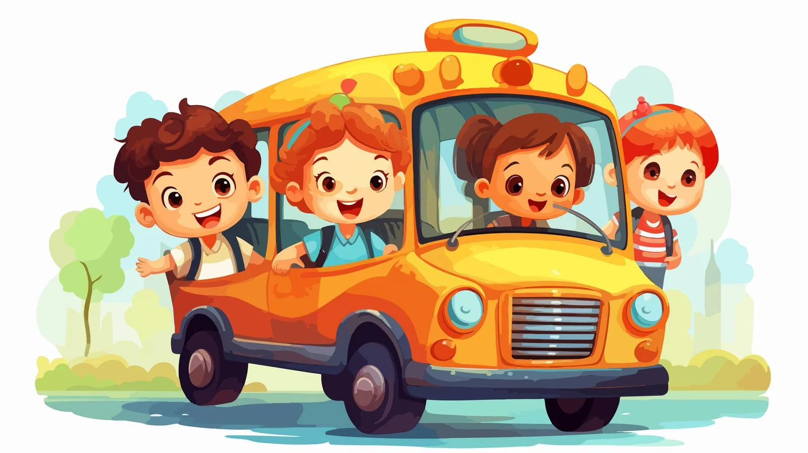 Joyful Kids Bus School Cartoon Vector — free download from Dotvec
