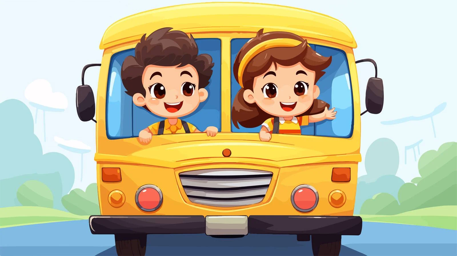 Joyful Kids on School Bus Cartoon — free download from Dotvec