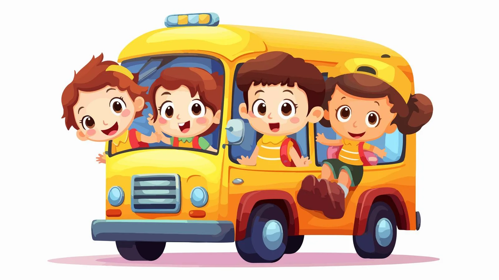 Children on School Bus Cartoon Illustration — free download from Dotvec