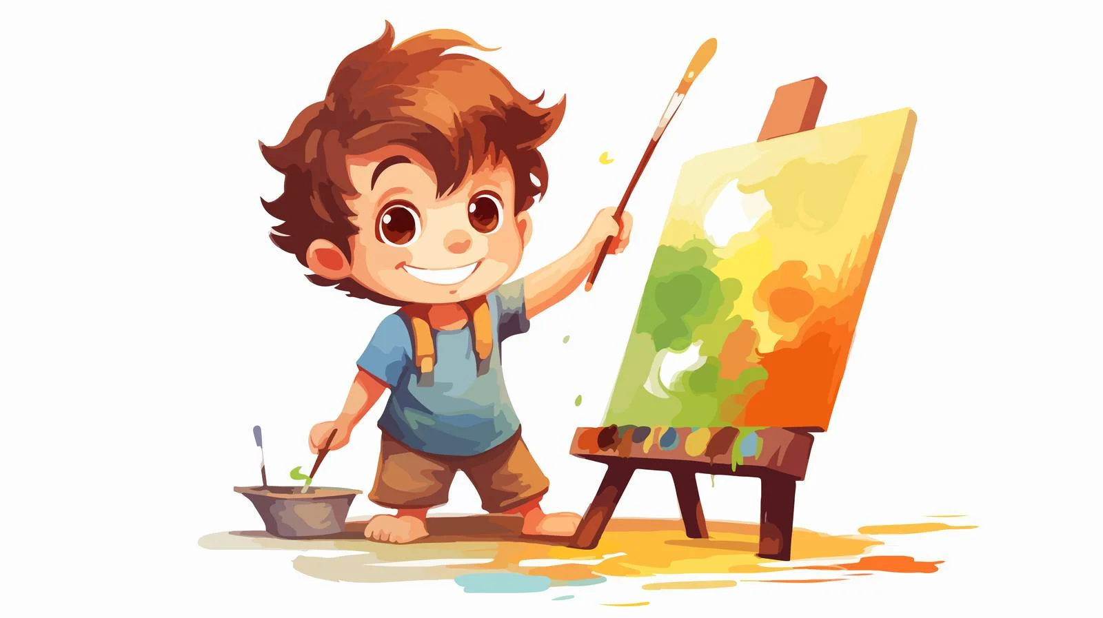Cheerful Kid Painting Cartoon Canvas Art — free download from Dotvec