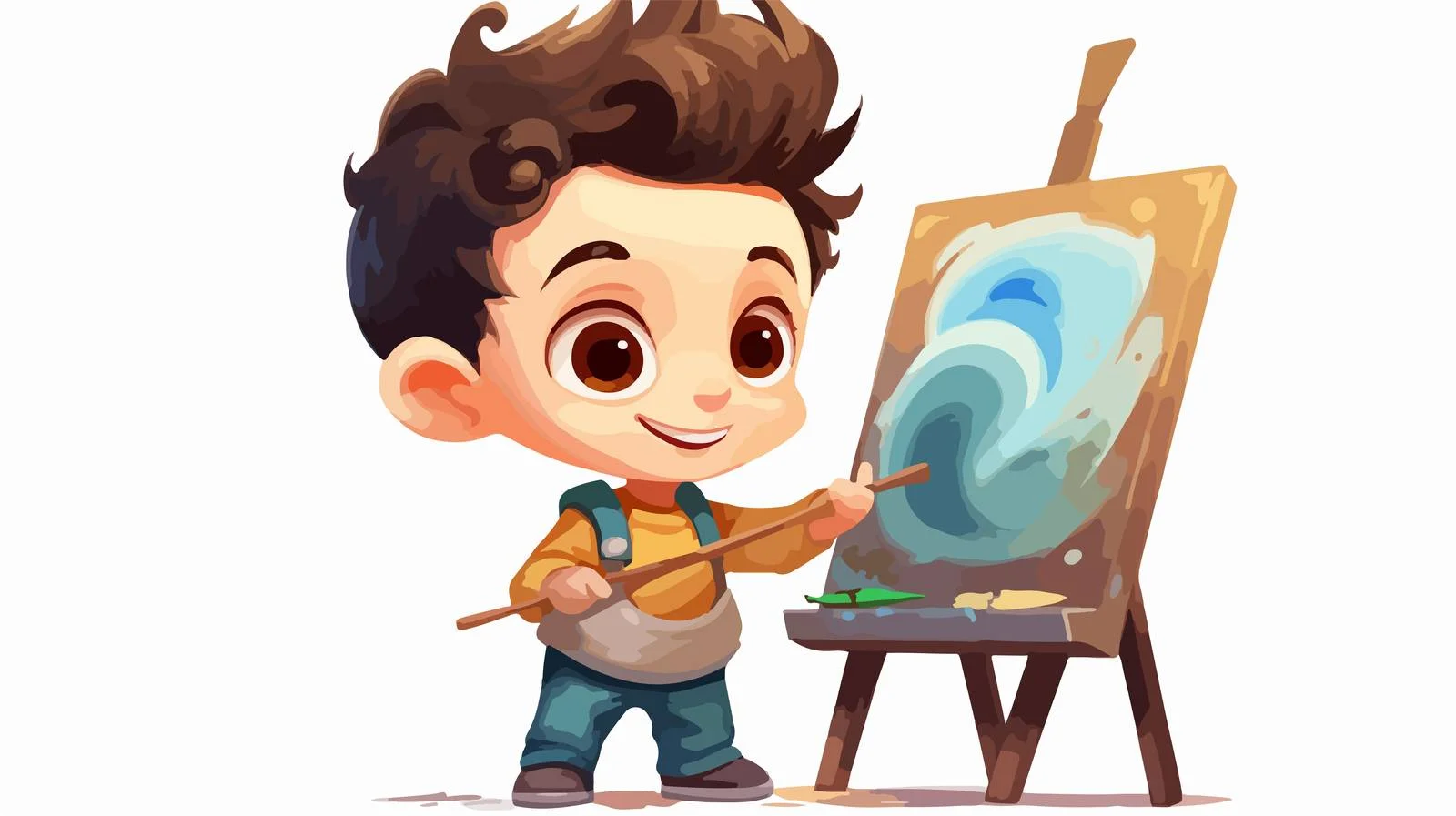 Joyful Young Artist Painting Cartoon Canvas — free download from Dotvec