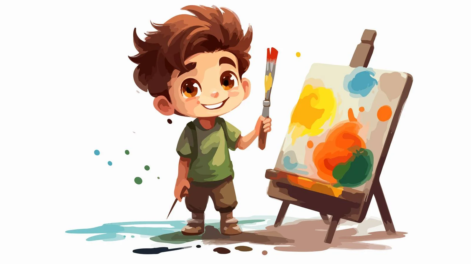 Cheerful Kid Painting Cartoon on Canvas — free download from Dotvec