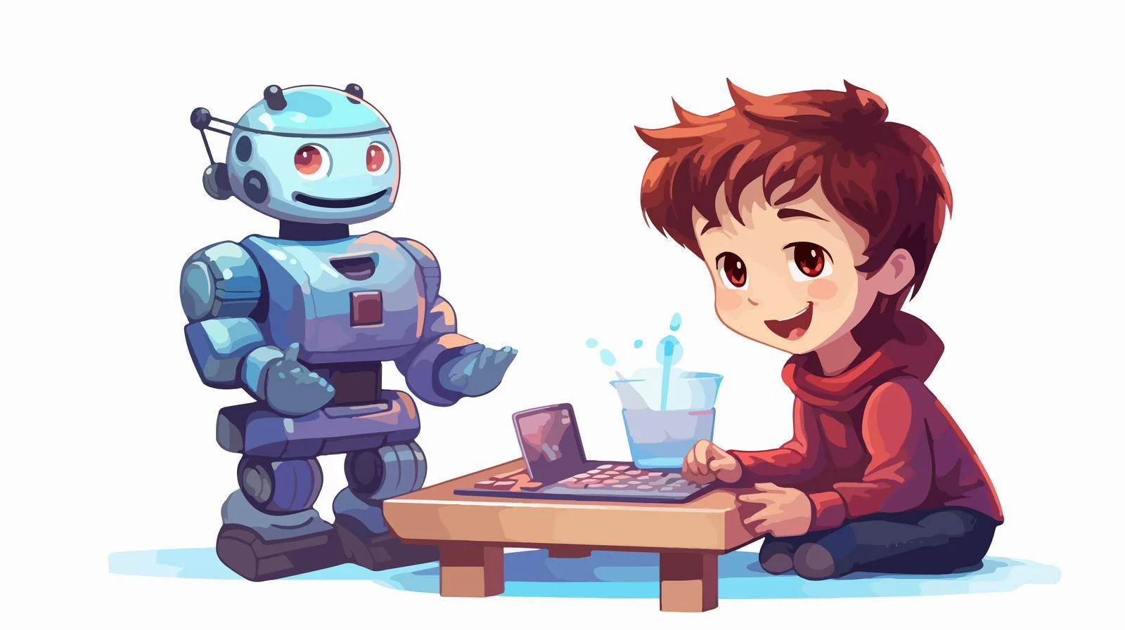 Young Child Playing with Computer and Robot — free download from Dotvec