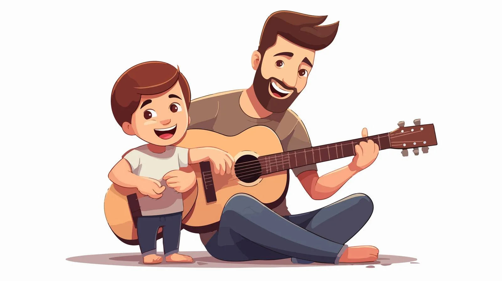 Boy Playing Guitar with Dad Cartoon — free download from Dotvec
