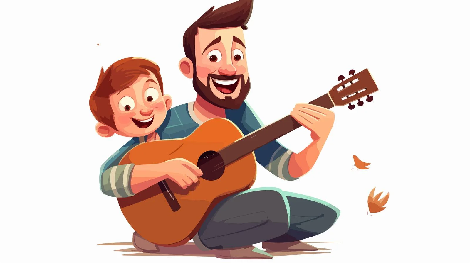 Joyful Kid Playing Guitar with Dad — free download from Dotvec