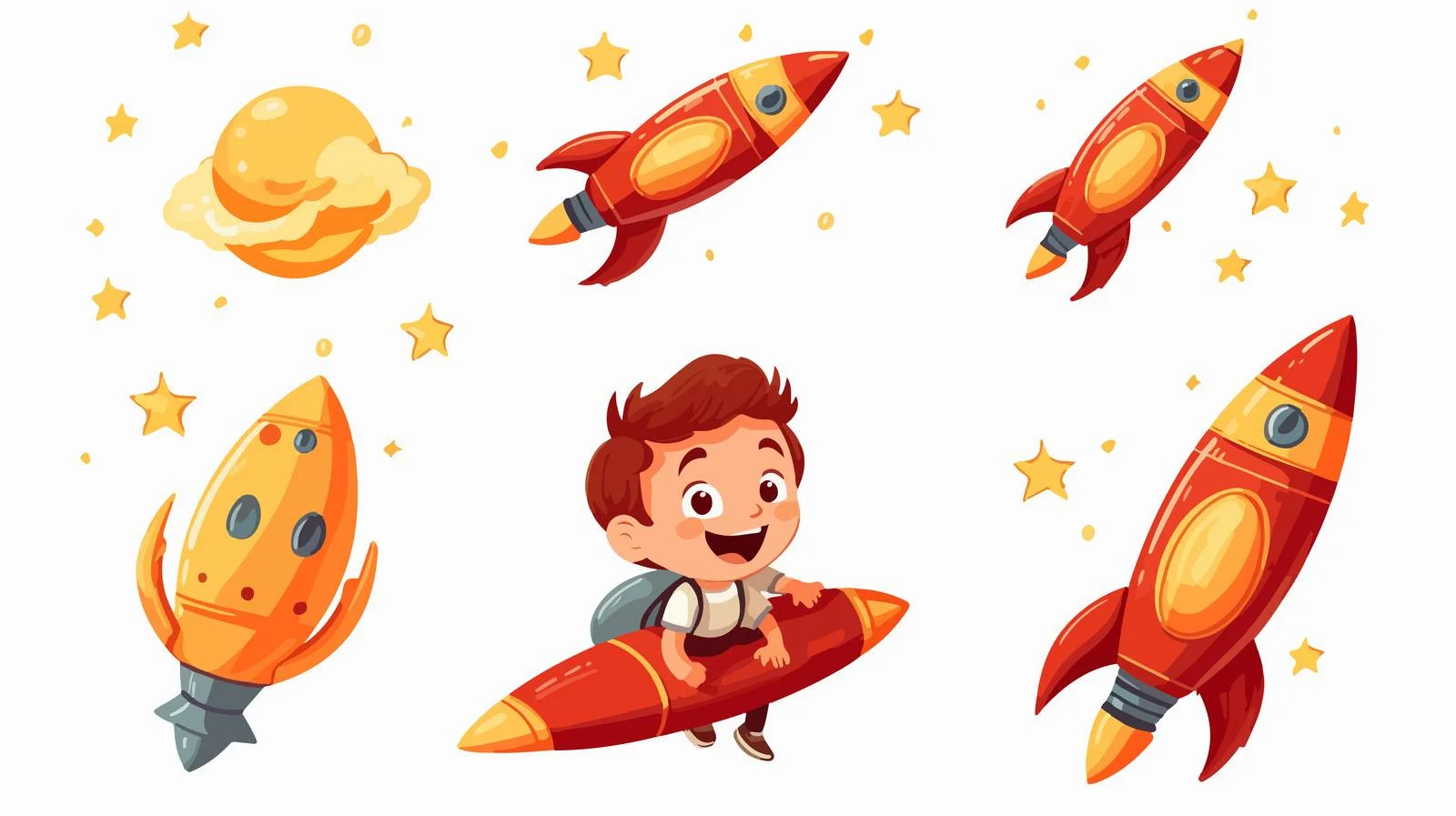 Joyful Kid with Rocket Toy Cartoon — free download from Dotvec