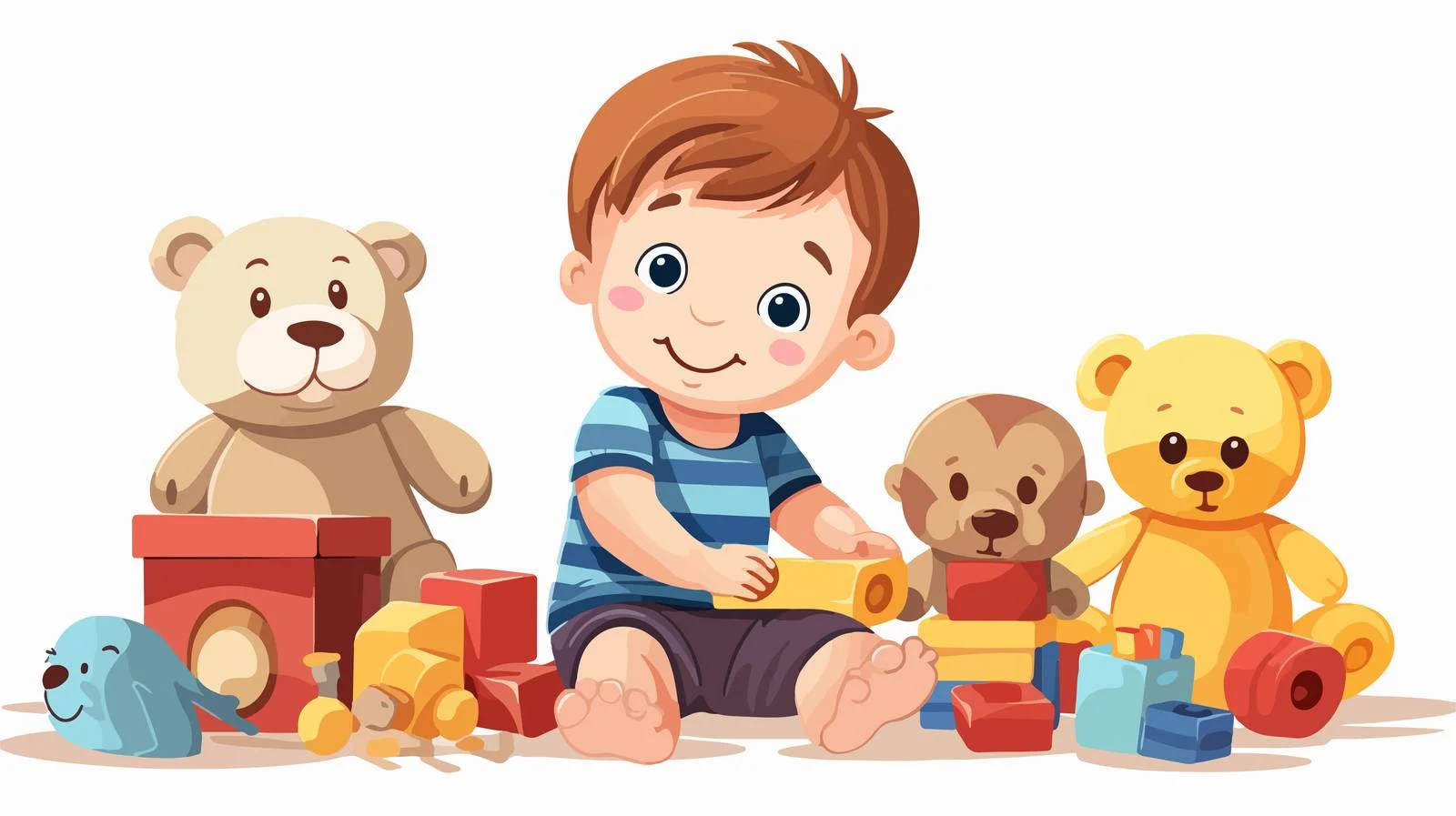 Adorable Kid Playing with Cartoon Toys — free download from Dotvec
