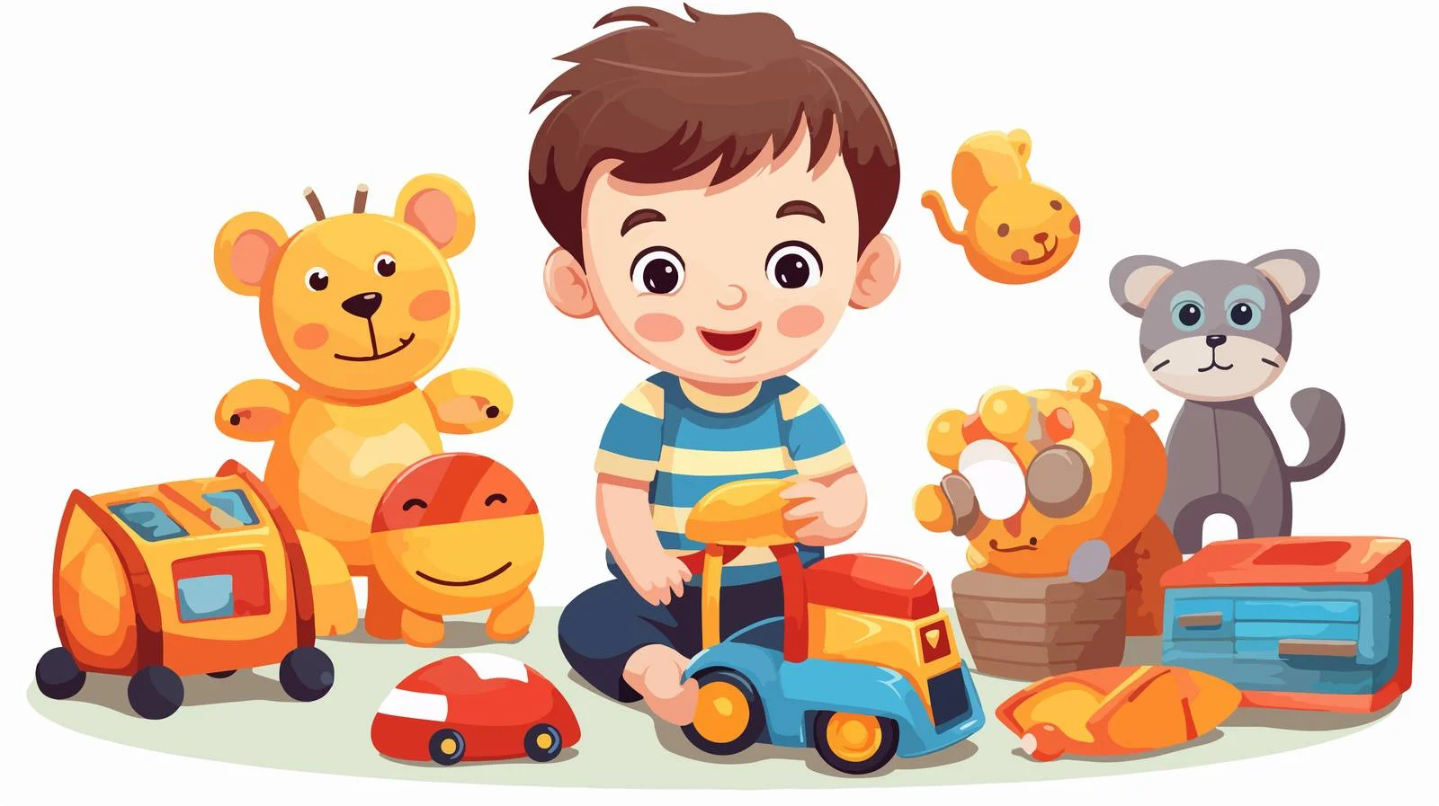 Cheerful Kid Playing with Toys Cartoon — free download from Dotvec