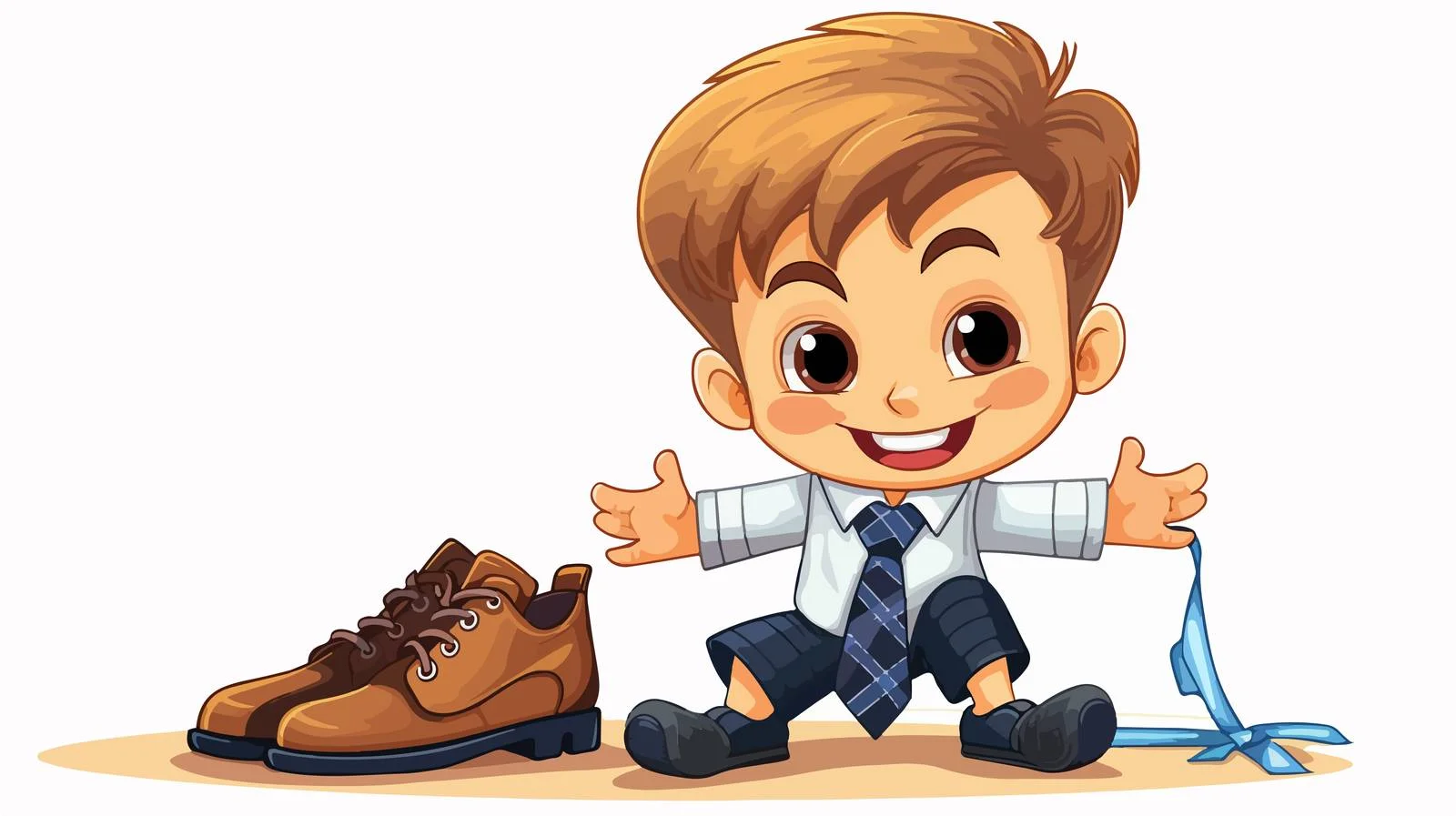 Cheerful Kid Tying Cartoon Shoe Vector — free download from Dotvec