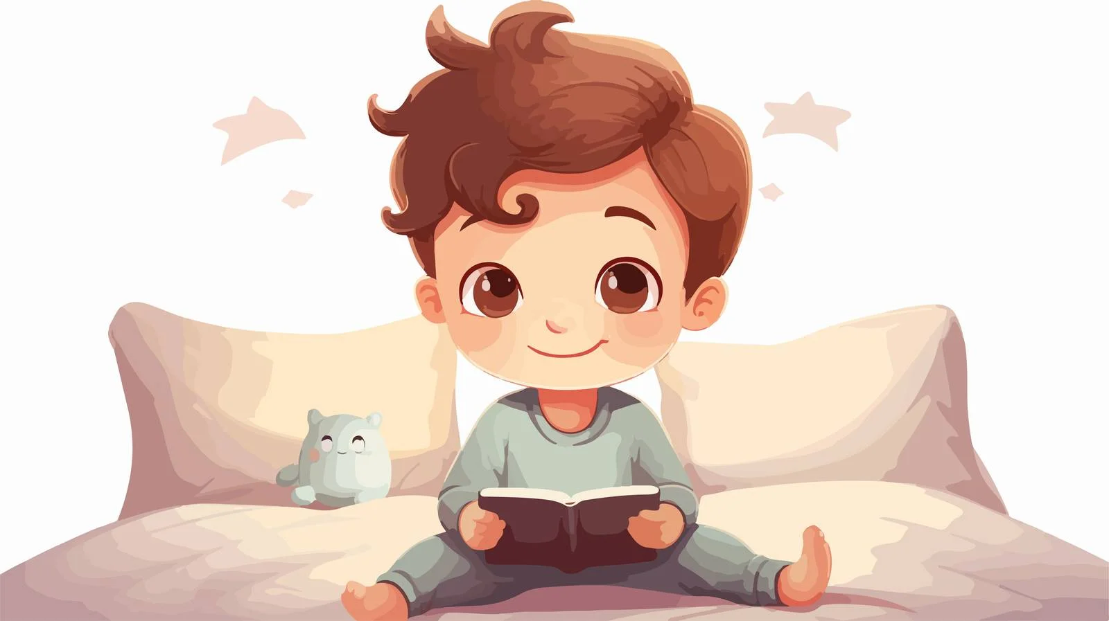 Young Boy Using Tablet in Cartoon Room — free download from Dotvec