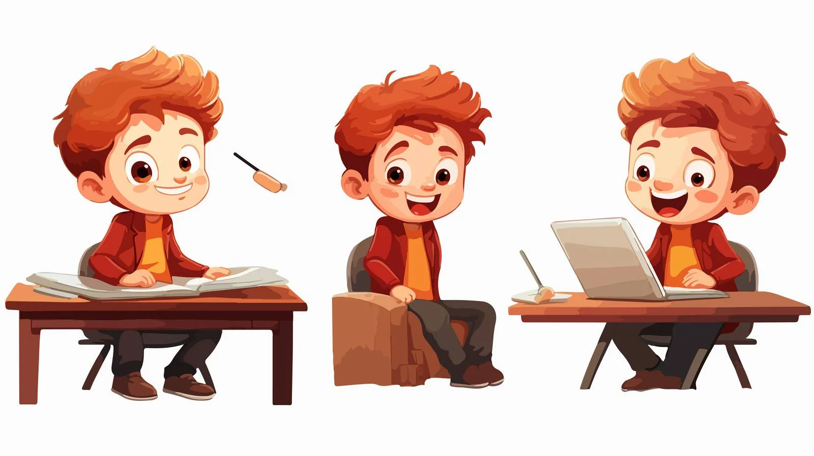Happy Kid at Clean Desk Cartoon — free download from Dotvec