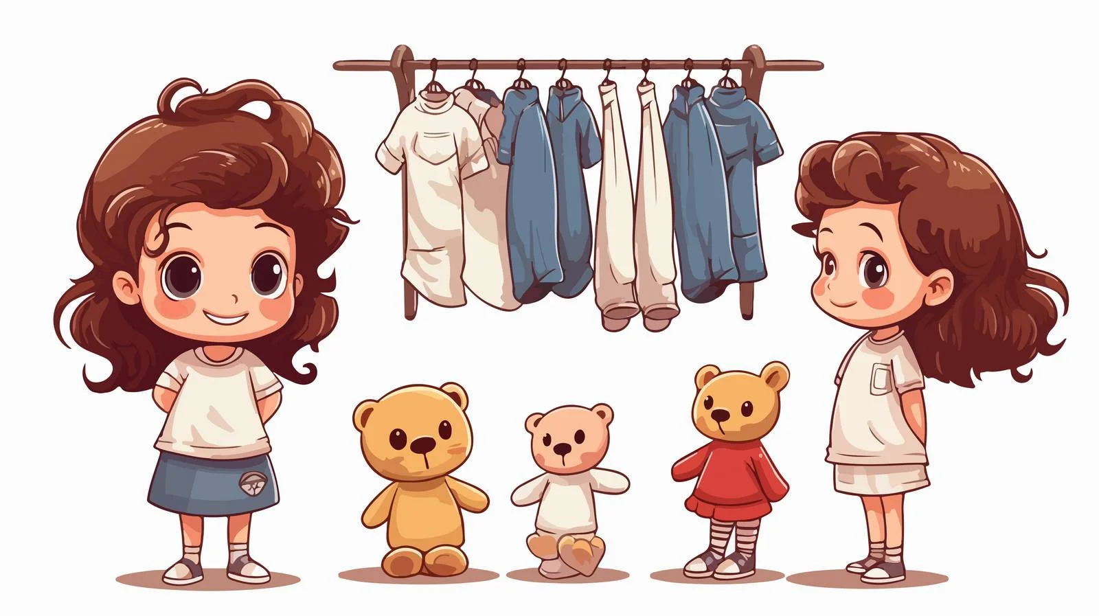 Adorable Girl Selecting Cartoon Clothes — free download from Dotvec