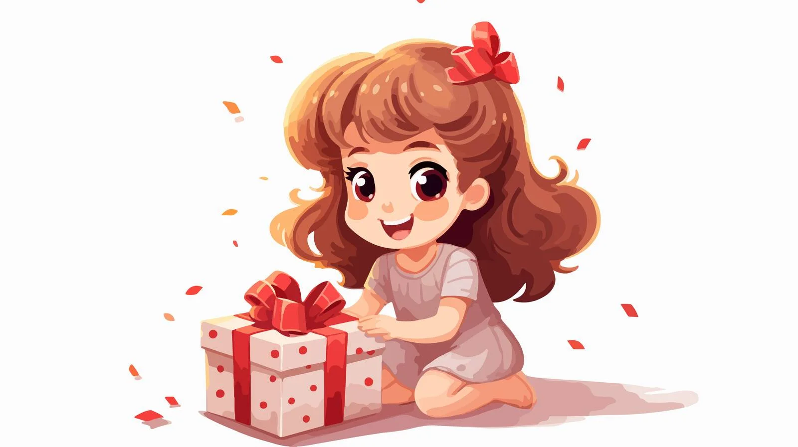 Joyful Kid Unwrapping Birthday Cartoon Gift — free download from Dotvec