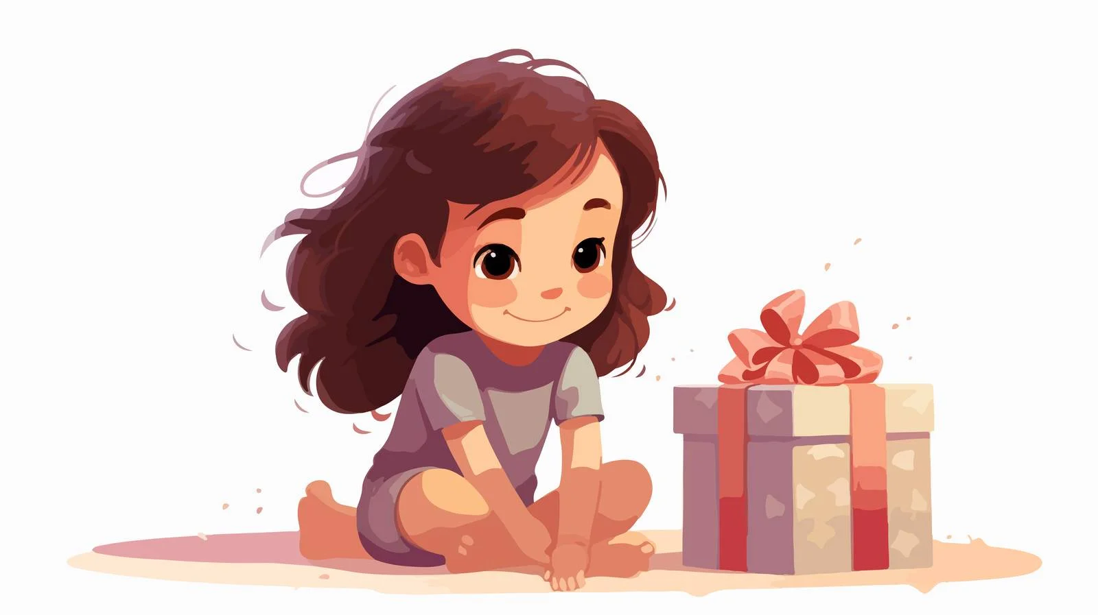 Joyful Child Unwrapping Cartoon Birthday Surprise — free download from Dotvec