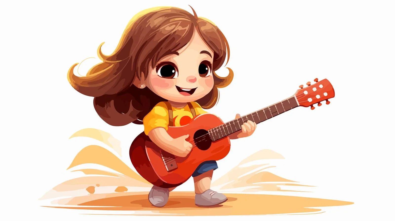 Joyful Little Girl Playing Guitar Cartoon — free download from Dotvec