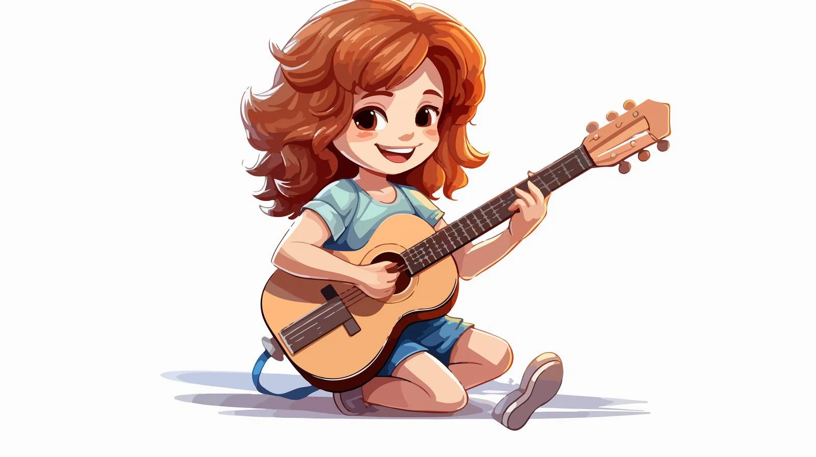 Adorable Girl Playing Guitar Cartoon Vector — free download from Dotvec