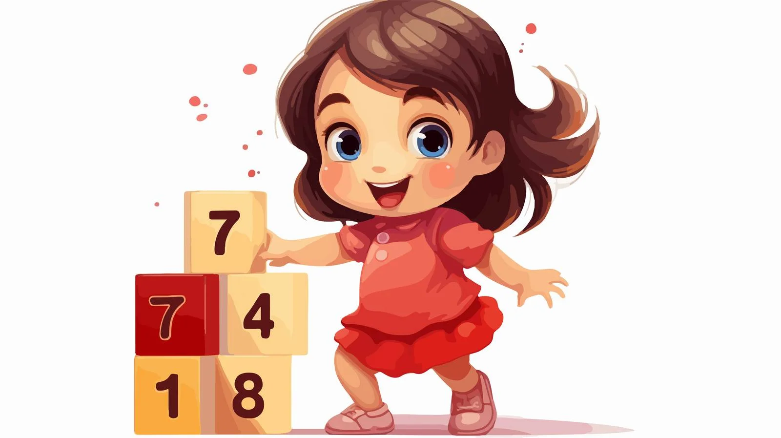 Cheerful Girl Playing with Number Block — free download from Dotvec