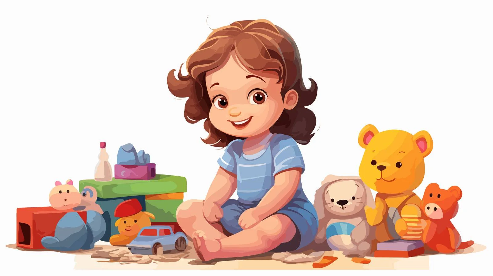 Cheerful Child Playing with Cartoon Toys — free download from Dotvec