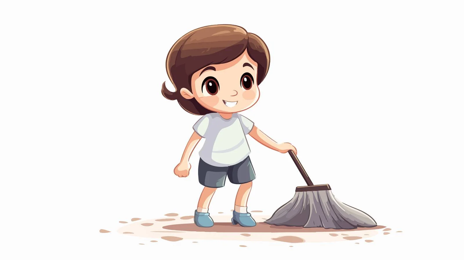 Adorable Kid Sweeping Floor Cartoon — free download from Dotvec