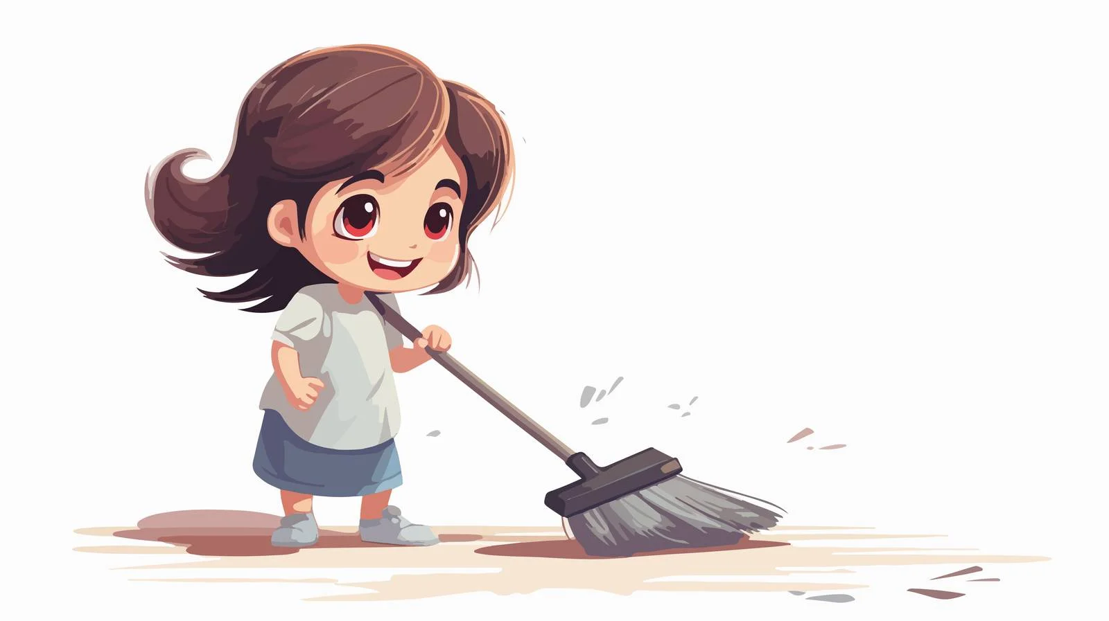 Adorable Kid Sweeping Floor Cartoon Illustration — free download from Dotvec