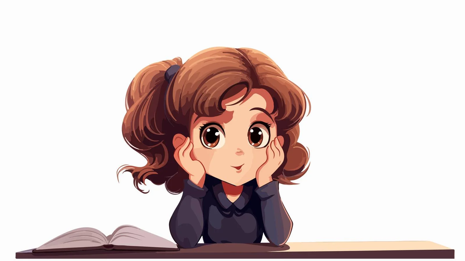 Thoughtful Little Girl Examining Cartoon Illustration — free download from Dotvec