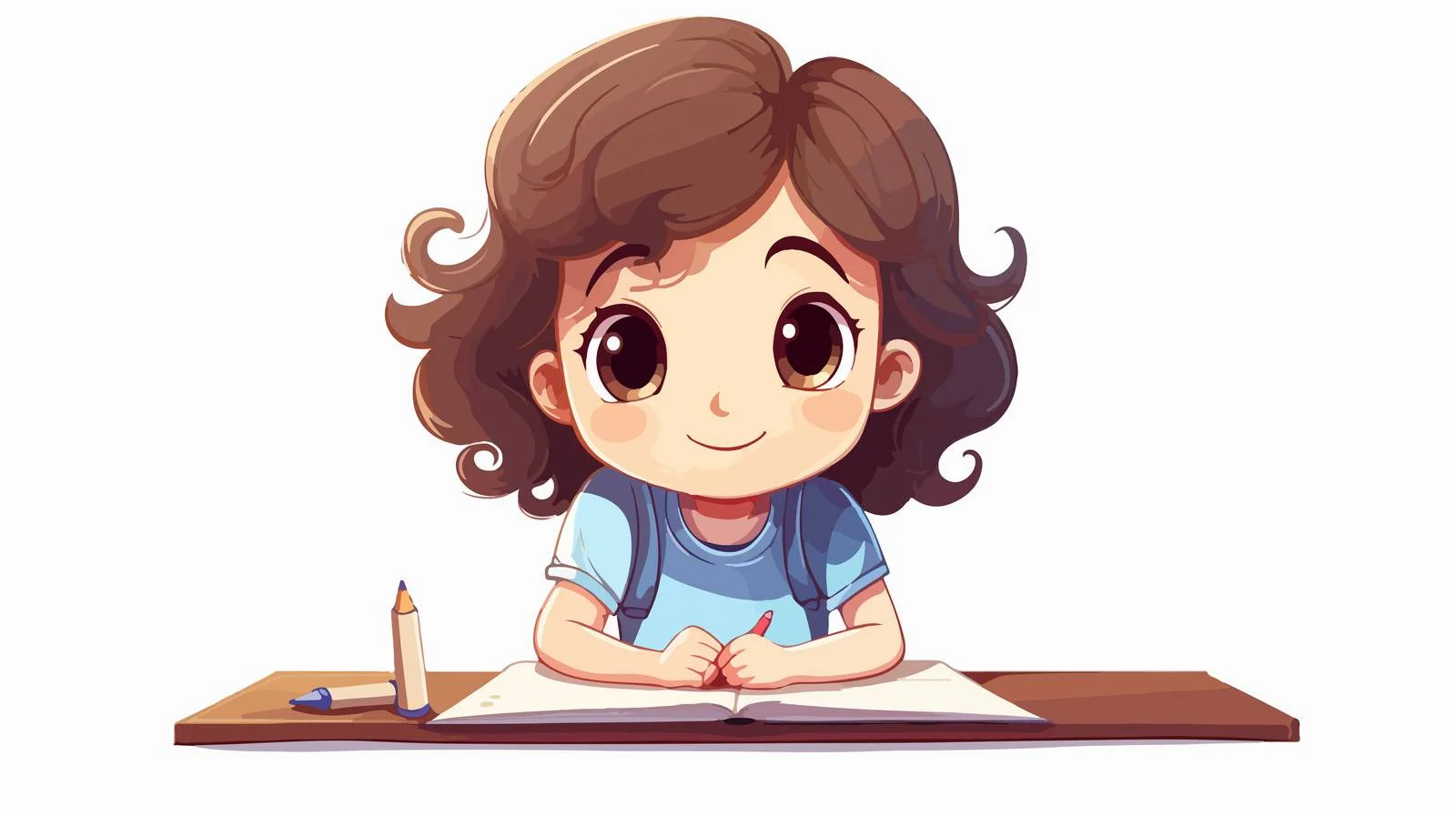 Thoughtful Girl Cartoon - Exam Preparation — free download from Dotvec