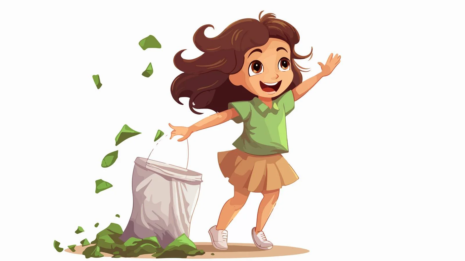 Adorable Kid Girl Cartoon Throwing Trash — free download from Dotvec