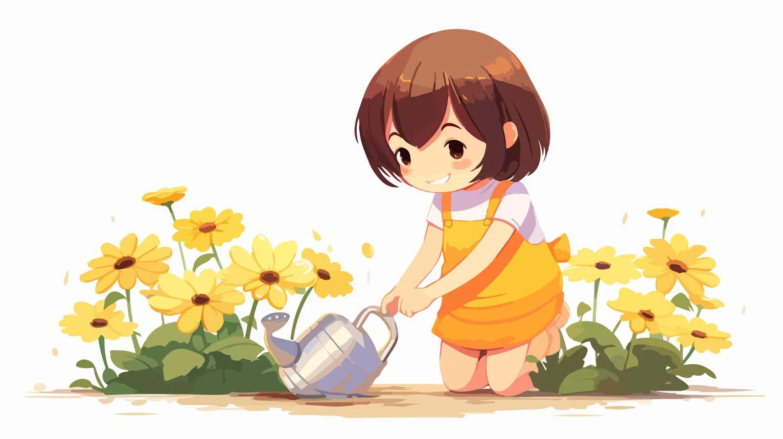 Adorable Kid Watering Cartoon Flower — free download from Dotvec
