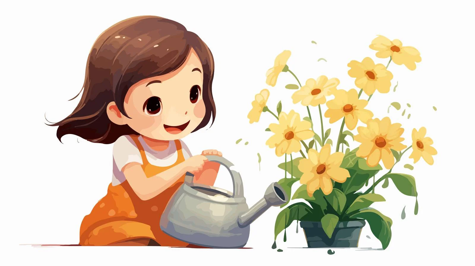 Adorable Kid Watering Flower Cartoon Illustration — free download from Dotvec