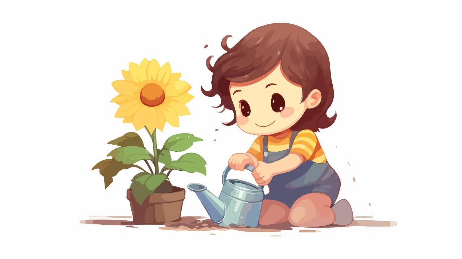 Little Girl Watering Flower Cartoon Illustration — free download from Dotvec
